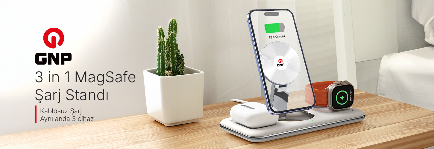 Gnp 3in1 Magsafe Sarj Stand Beyaz